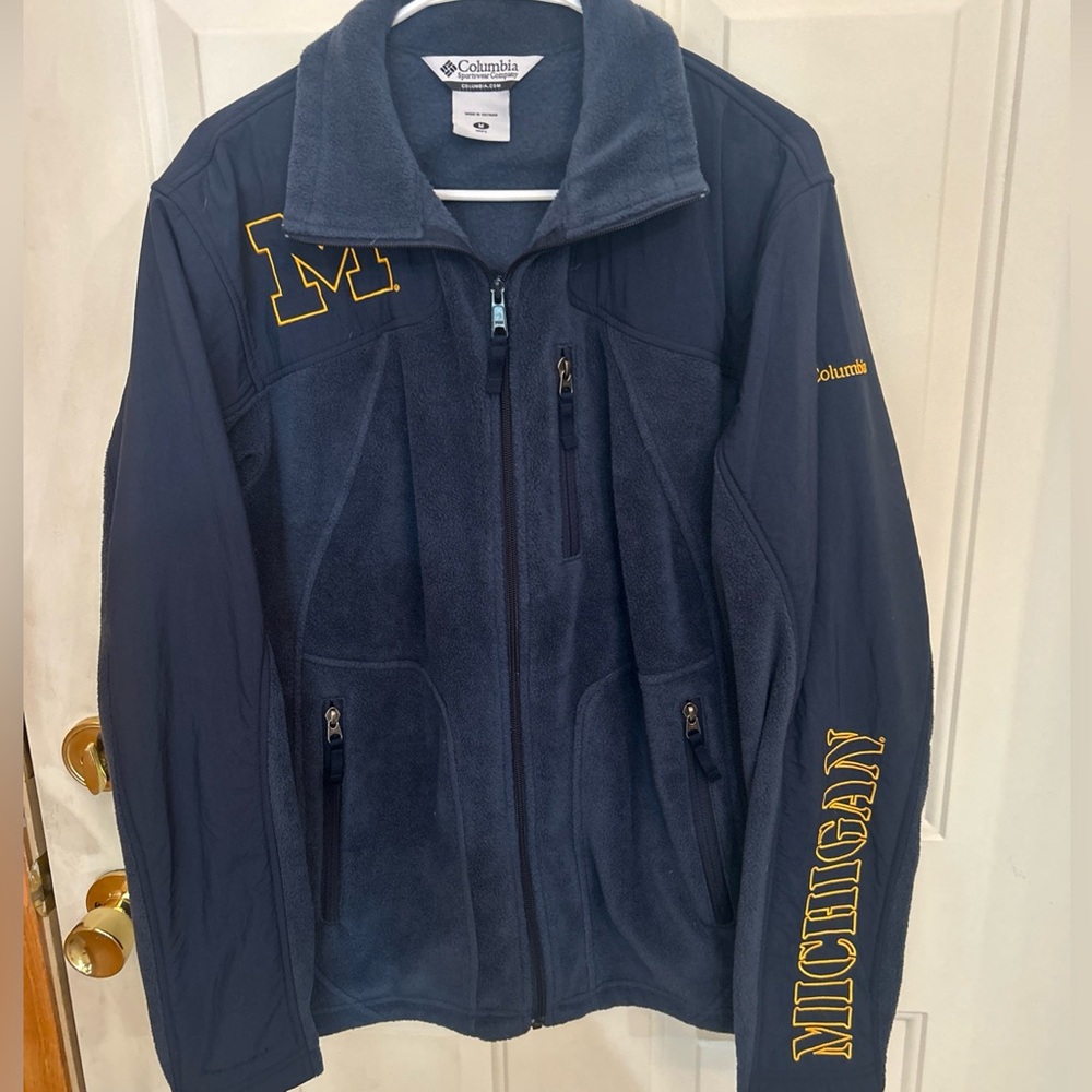 University Of Michigan Wolverines Columbia Full Zip Jacket Mens M Fleece Navy